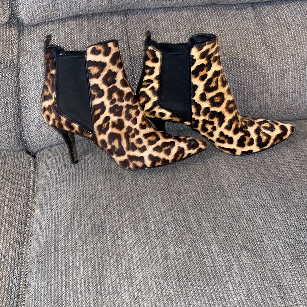 Michael Kors leopard print calf hair kitten heel bootie